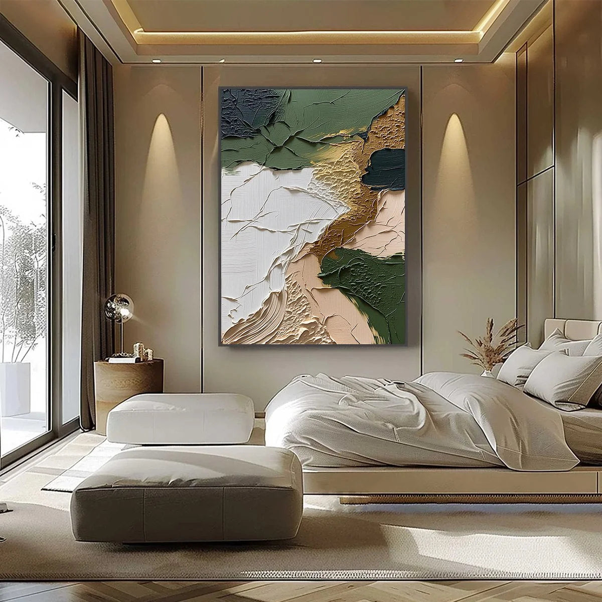 TERRAIN: Textured Wabi Sabi Abstract Painting in Earth Tones | black frame version on white wall