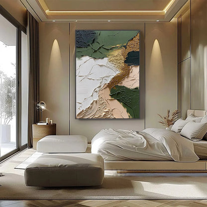 TERRAIN: Textured Wabi Sabi Abstract Painting in Earth Tones | black frame version on white wall