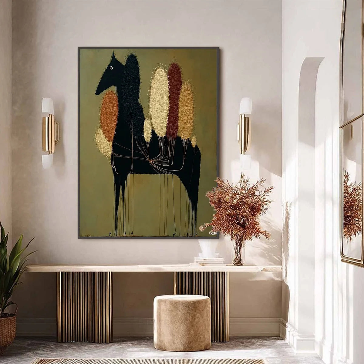 TERRANE STEED: Surreal Wabi Sabi Textured Horse and Tree Abstract Painting | Figurative closeup, raised brushwork detail