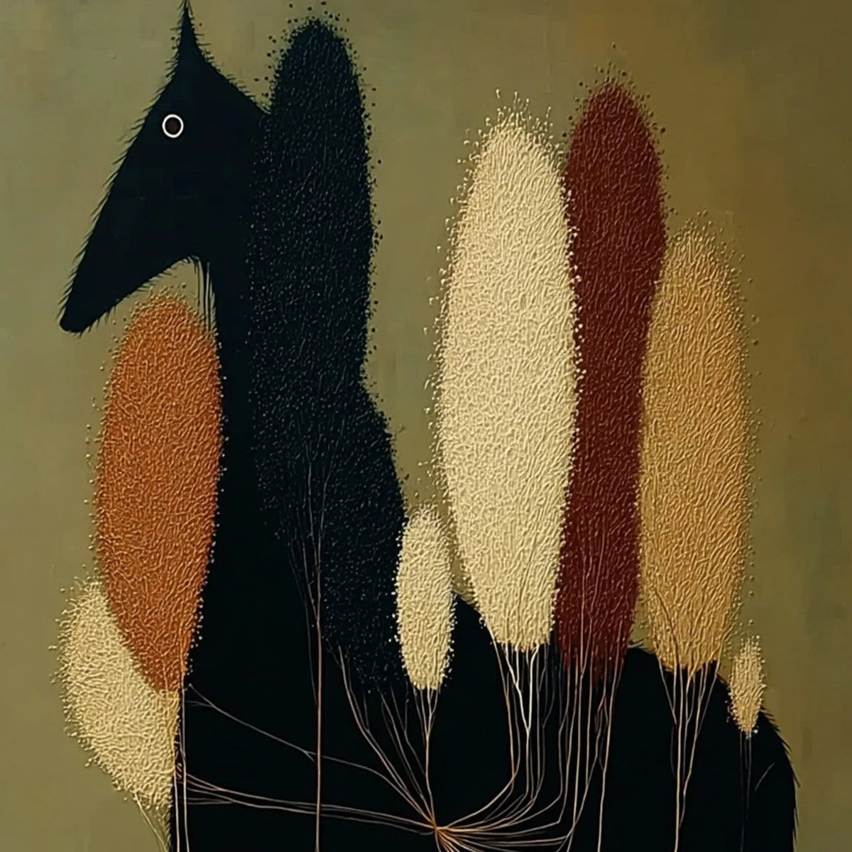 TERRANE STEED: Surreal Wabi Sabi Textured Horse and Tree Abstract Painting | rolled canvas, ready for custom framing