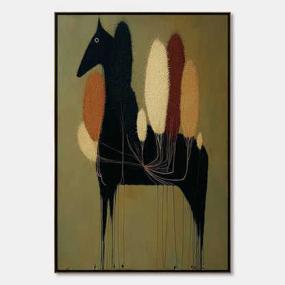 TERRANE STEED: Surreal Wabi Sabi Textured Horse and Tree Abstract Painting | hanging in living room, Figurative wall art