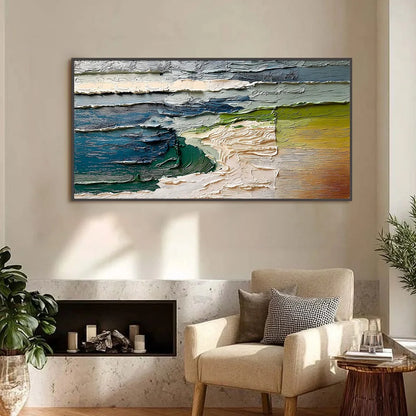TERRA'S EDGE: Textured Wabi Sabi Coastal Abstract Painting | Abstract closeup, raised brushwork detail