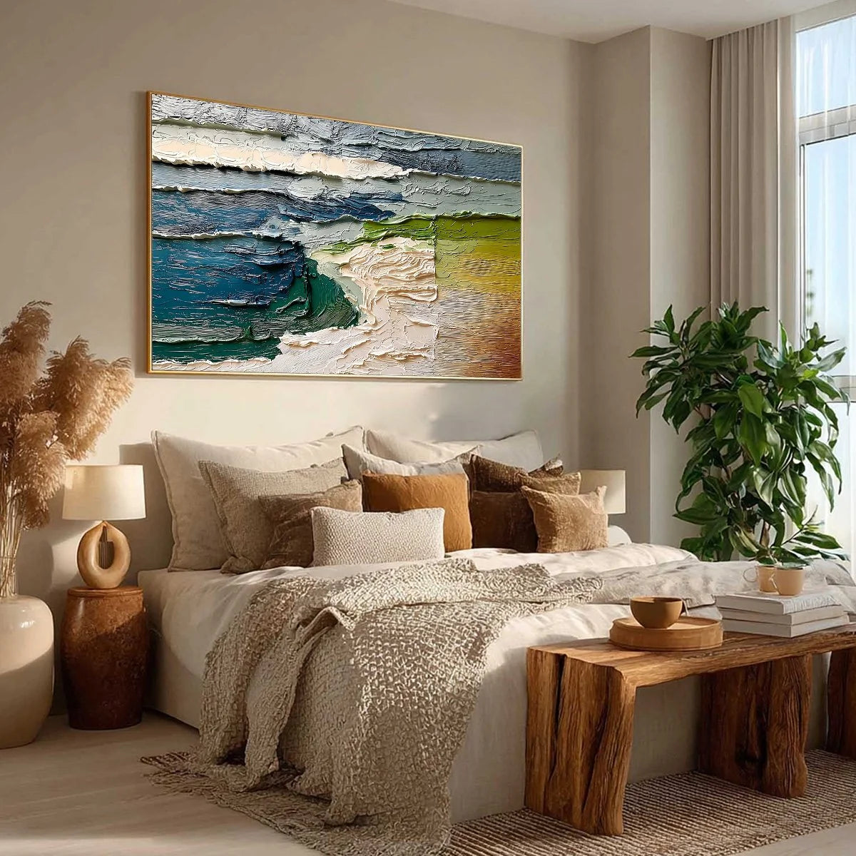 TERRA'S EDGE: Textured Wabi Sabi Coastal Abstract Painting | multi-color palette, original oil on stretched canvas art