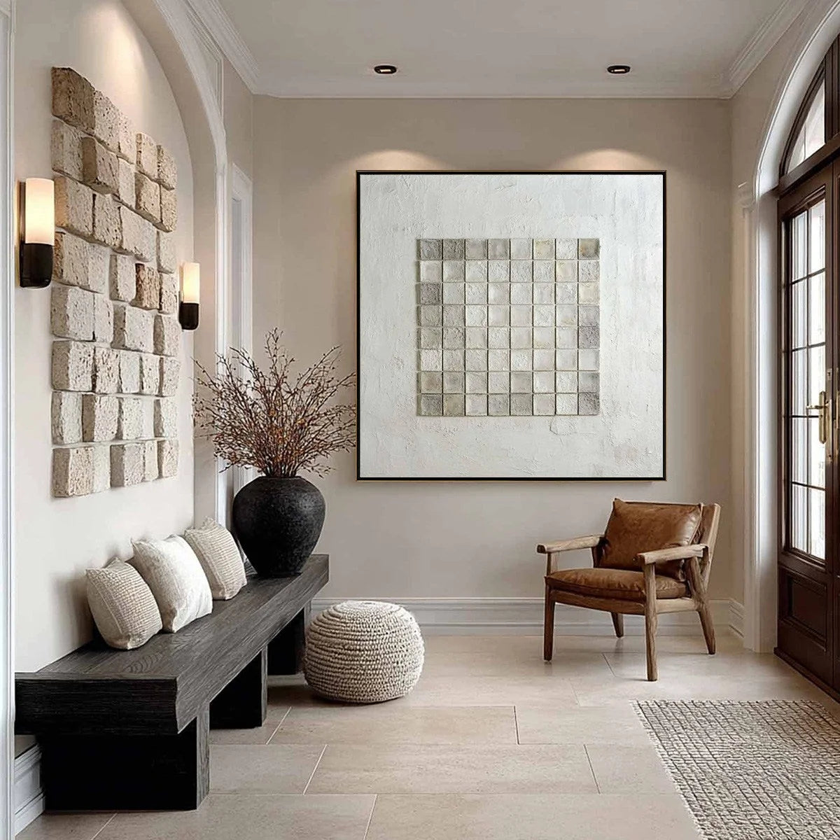 TESSELLATION: Textured Minimalist Abstract White Oil Painting | rolled canvas, ready for custom framing