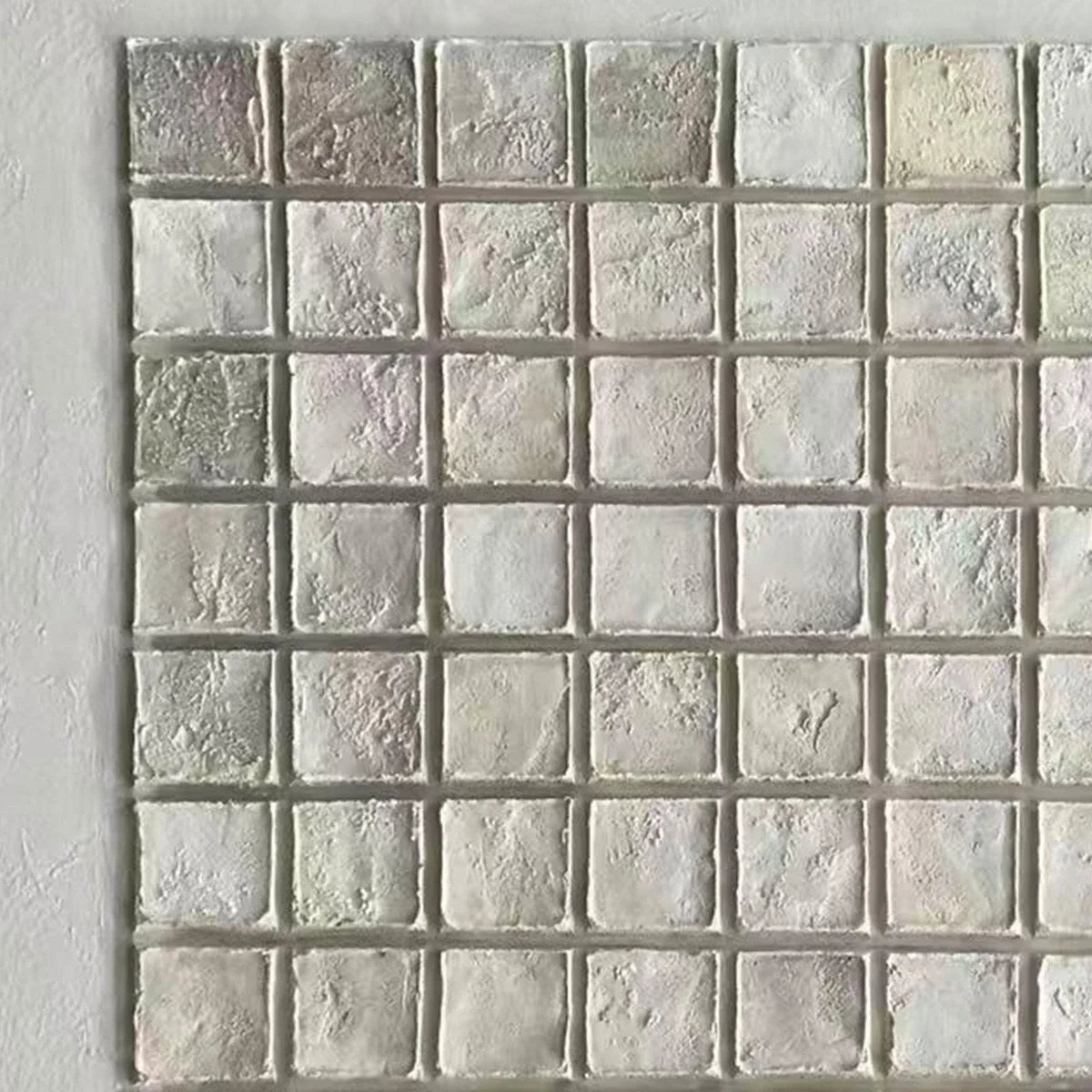 TESSELLATION: Textured Minimalist Abstract White Oil Painting | black frame version on white wall