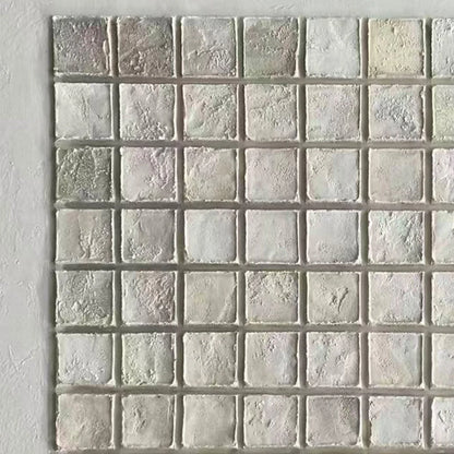 TESSELLATION: Textured Minimalist Abstract White Oil Painting | black frame version on white wall