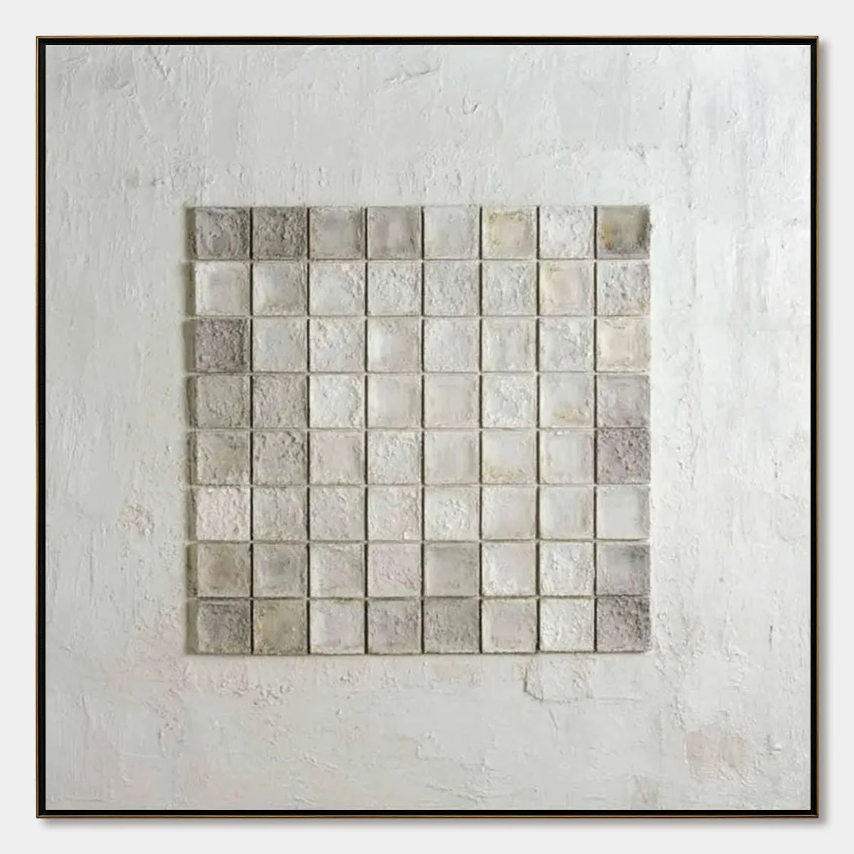 TESSELLATION: Textured Minimalist Abstract White Oil Painting | hanging in living room, Minimalist wall art