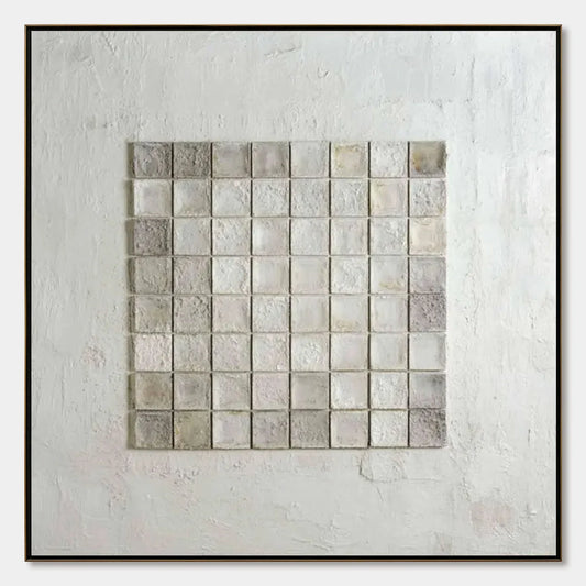 TESSELLATION: Textured Minimalist Abstract White Oil Painting | hanging in living room, Minimalist wall art