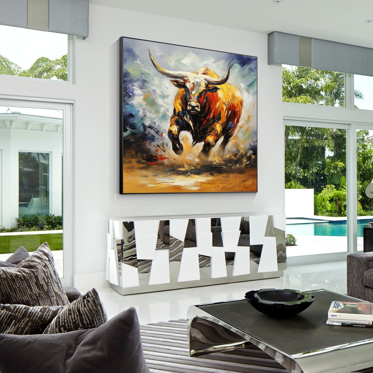 Textured 3D Bull Painting: Extra Large Farmhouse Wall Art #2