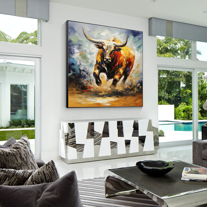 Textured 3D Bull Painting: Extra Large Farmhouse Wall Art #2