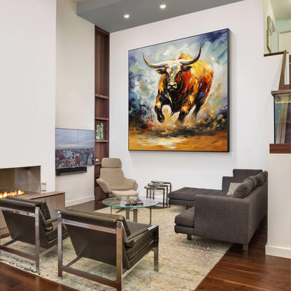 Textured 3D Bull Painting: Extra Large Farmhouse Wall Art #3