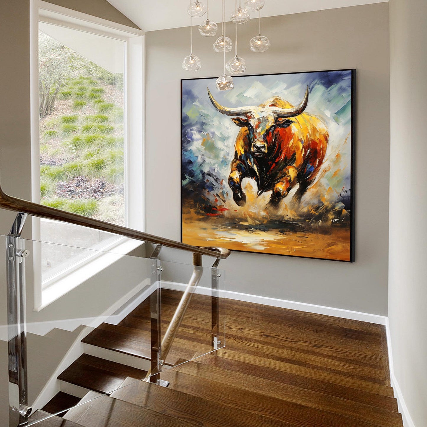 Textured 3D Bull Painting: Extra Large Farmhouse Wall Art #4