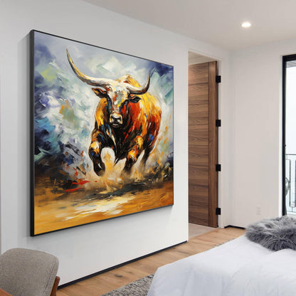 Textured 3D Bull Painting: Extra Large Farmhouse Wall Art #5
