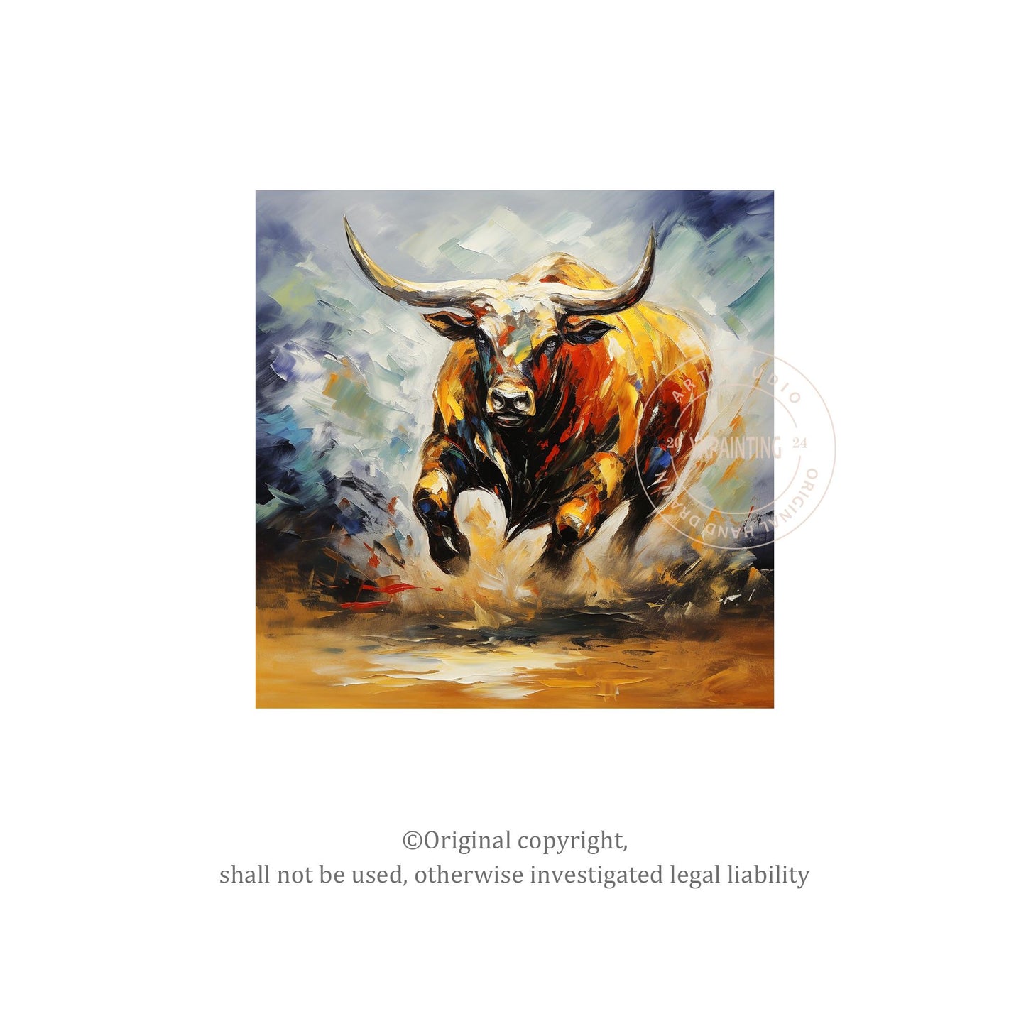 Textured 3D Bull Painting: Extra Large Farmhouse Wall Art #6