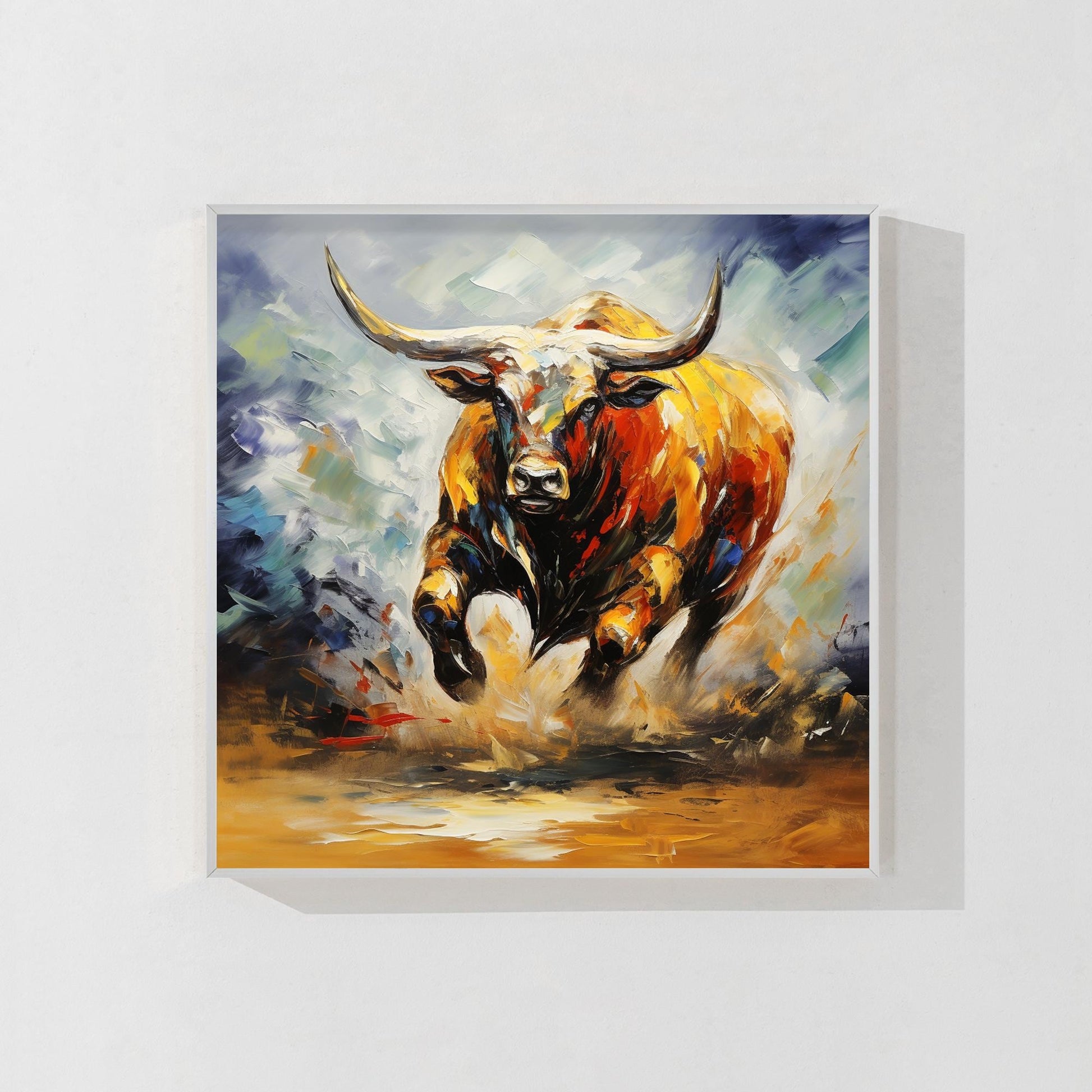 Textured 3D Bull Painting: Extra Large Farmhouse Wall Art #9