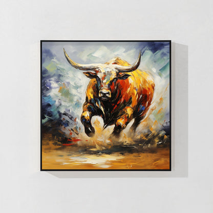 Textured 3D Bull Painting: Extra Large Farmhouse Wall Art #10
