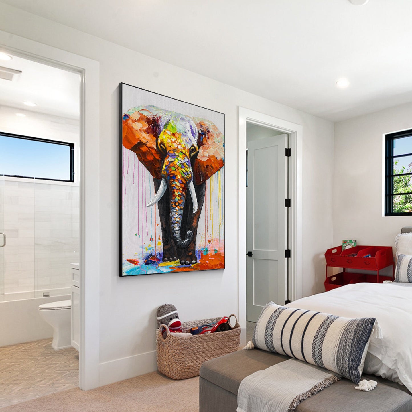 Textured 3D Elephant Painting: Colorful Abstract Wall Art #2