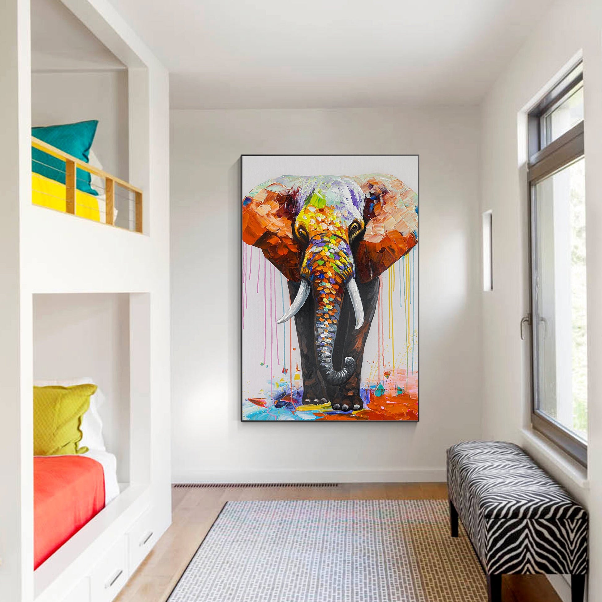 Textured 3D Elephant Painting: Colorful Abstract Wall Art #4