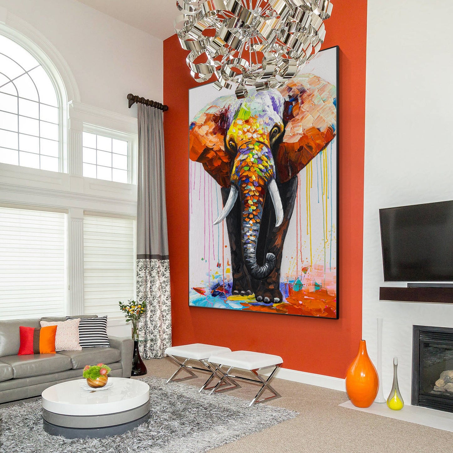 Textured 3D Elephant Painting: Colorful Abstract Wall Art #5