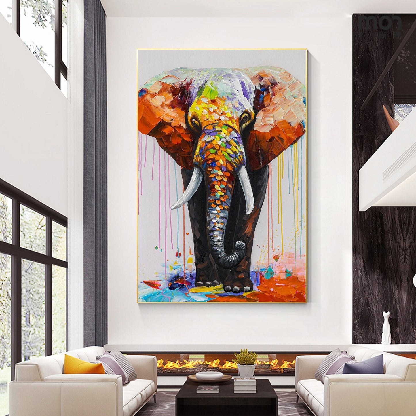 Textured 3D Elephant Painting: Colorful Abstract Wall Art #1