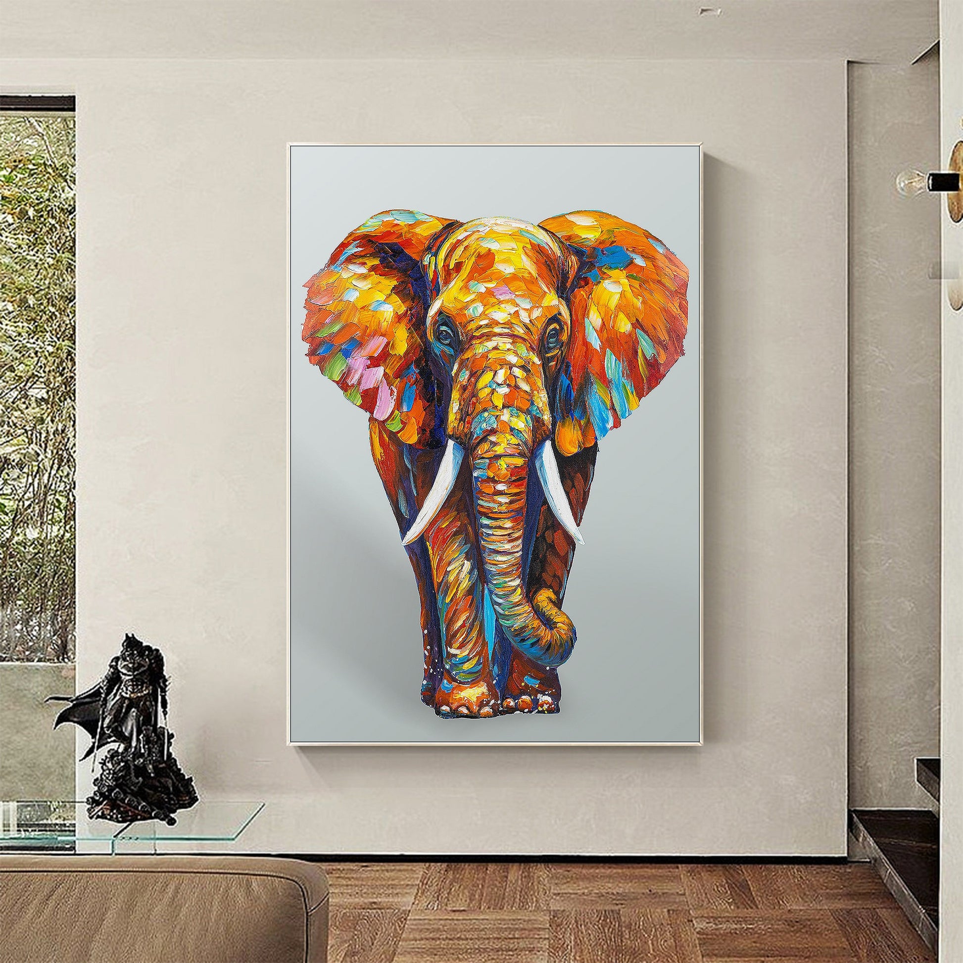Textured 3D Elephant Painting: Colorful POP Art on Canvas #2