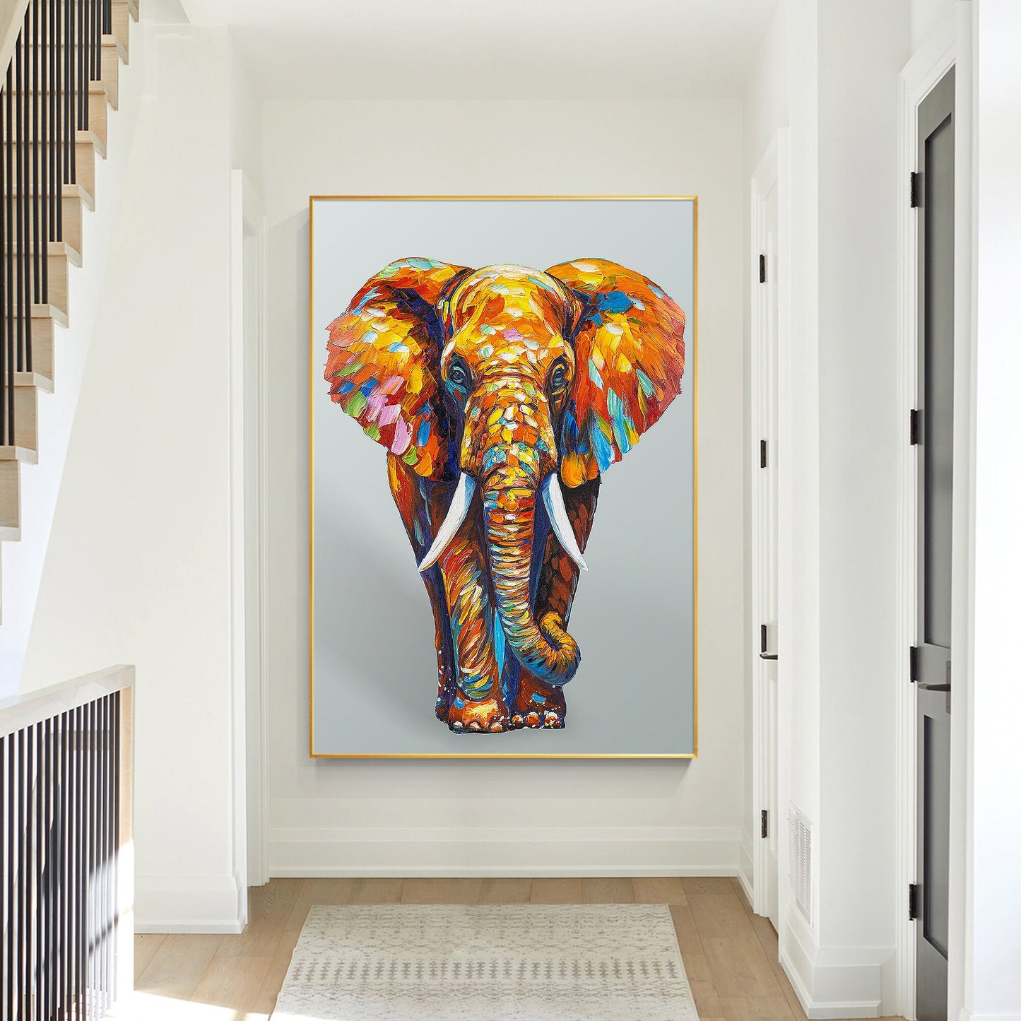 Textured 3D Elephant Painting: Colorful POP Art on Canvas #3