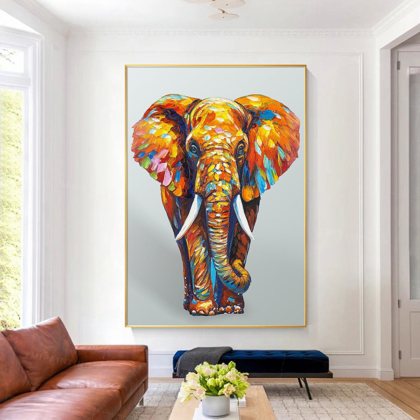 Textured 3D Elephant Painting: Colorful POP Art on Canvas #4