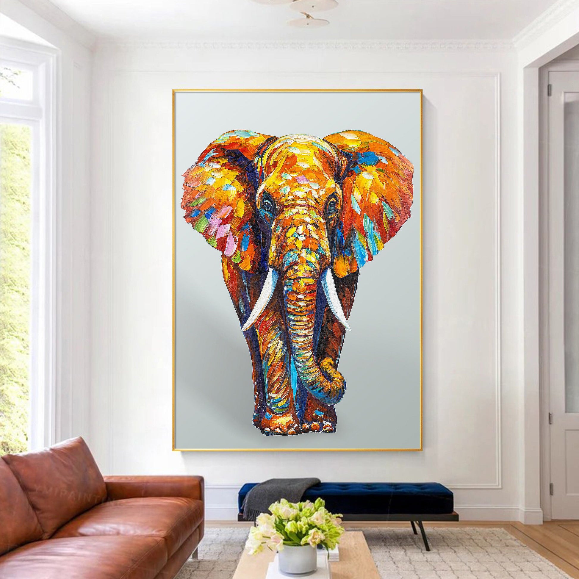 Textured 3D Elephant Painting: Colorful POP Art on Canvas #4