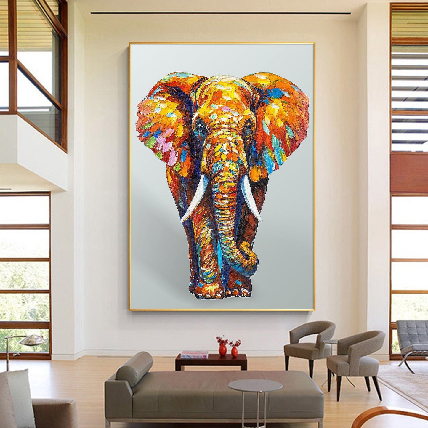 Textured 3D Elephant Painting: Colorful POP Art on Canvas #1