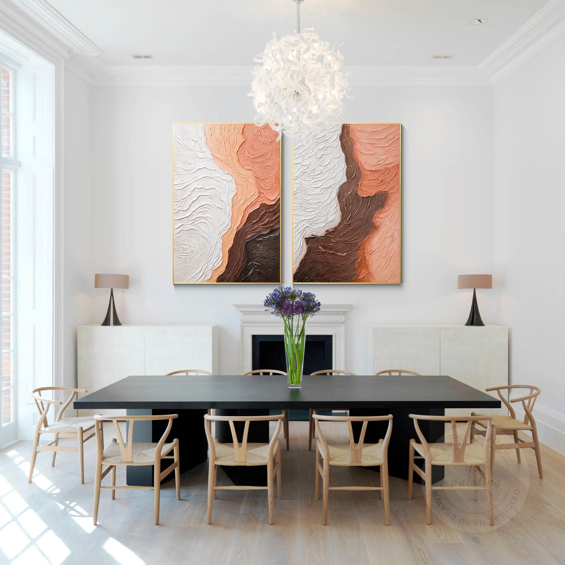 Textured Abstract Diptych Wall Art: Earth Tone Wabi Sabi Canvas Painting Set #4