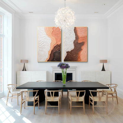 Textured Abstract Diptych Wall Art: Earth Tone Wabi Sabi Canvas Painting Set #4