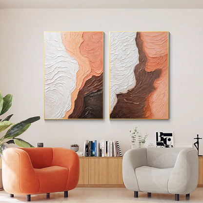 Textured Abstract Diptych Wall Art: Earth Tone Wabi Sabi Canvas Painting Set #6