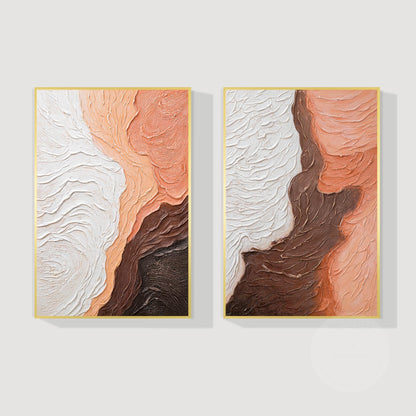 Textured Abstract Diptych Wall Art: Earth Tone Wabi Sabi Canvas Painting Set #9