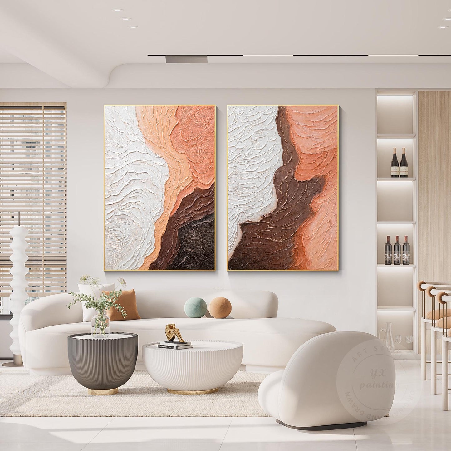Textured Abstract Diptych Wall Art: Earth Tone Wabi Sabi Canvas Painting Set #1