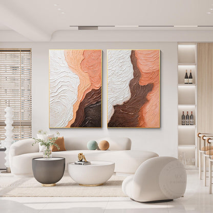 Textured Abstract Diptych Wall Art: Earth Tone Wabi Sabi Canvas Painting Set #1