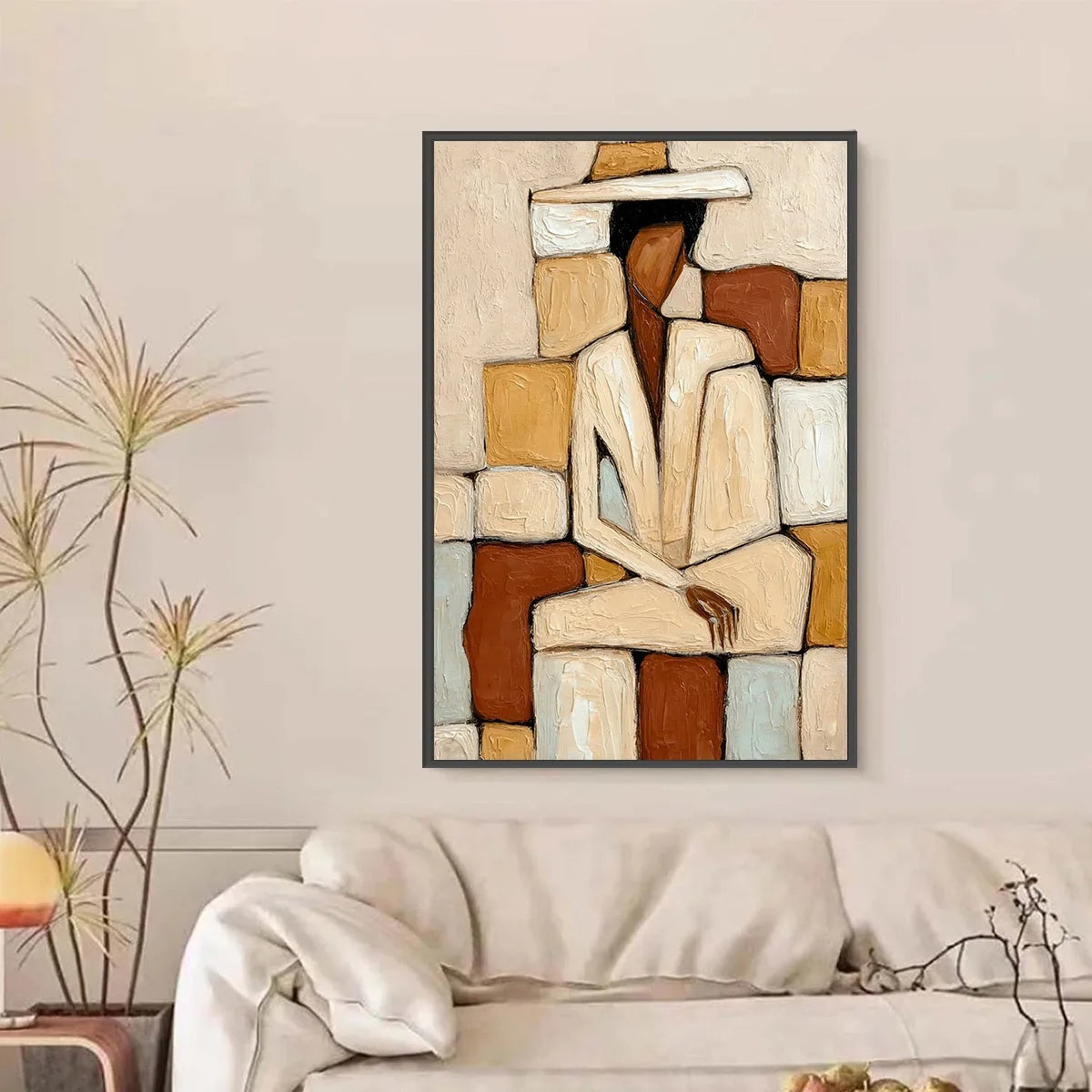 SOLITUDE: Textured Abstract Figurative Painting in Earth Tones | Figurative closeup, raised brushwork detail