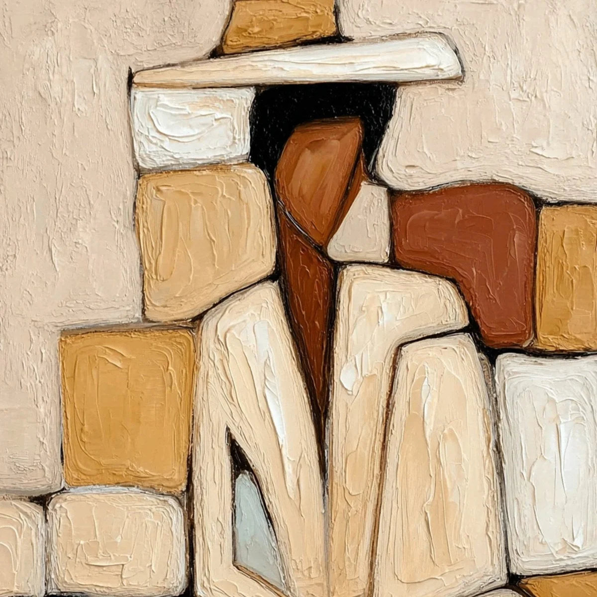 SOLITUDE: Textured Abstract Figurative Painting in Earth Tones | rectangular format, hand-painted canvas edge
