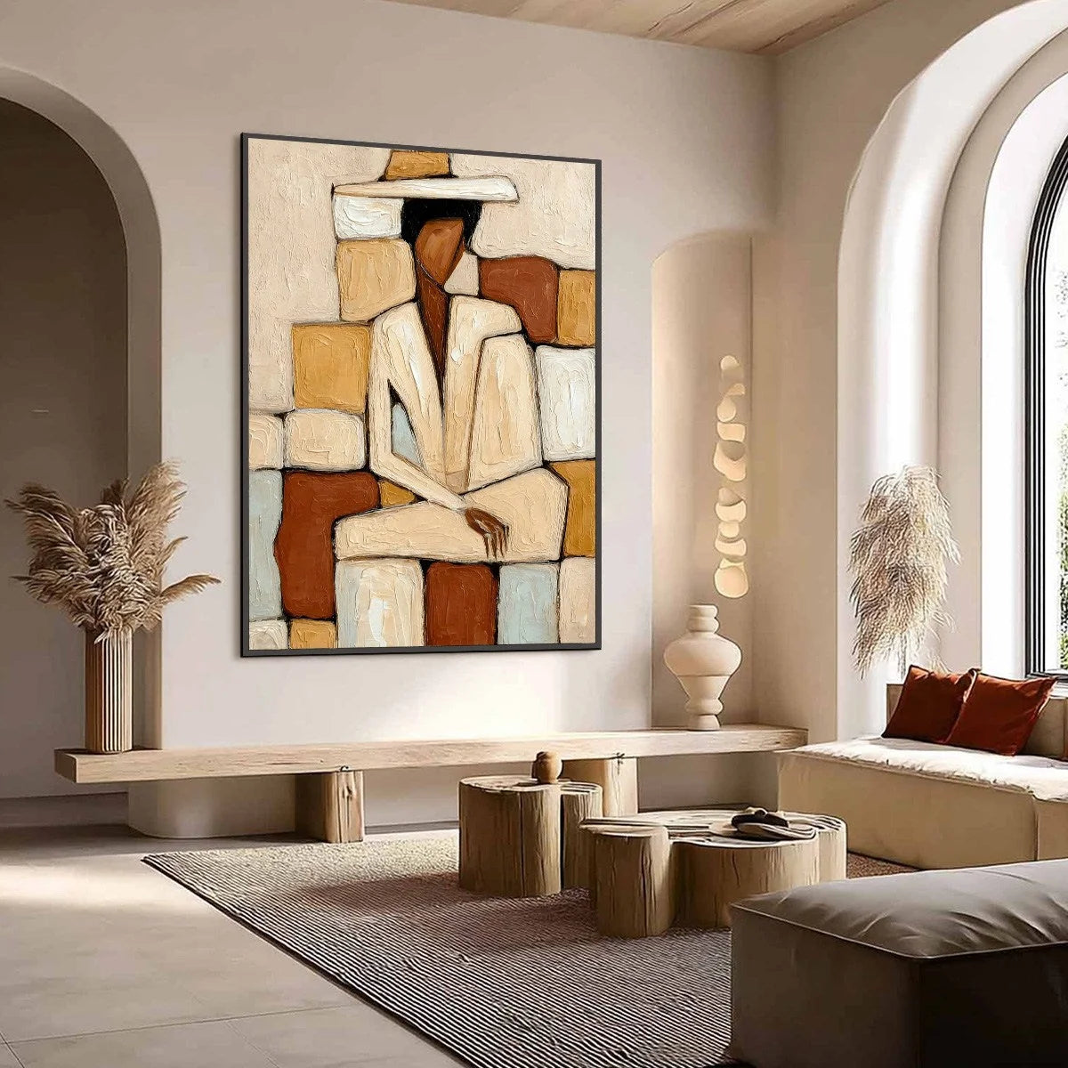 SOLITUDE: Textured Abstract Figurative Painting in Earth Tones | Figurative mood, soft natural light studio shot