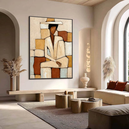 SOLITUDE: Textured Abstract Figurative Painting in Earth Tones | Figurative mood, soft natural light studio shot