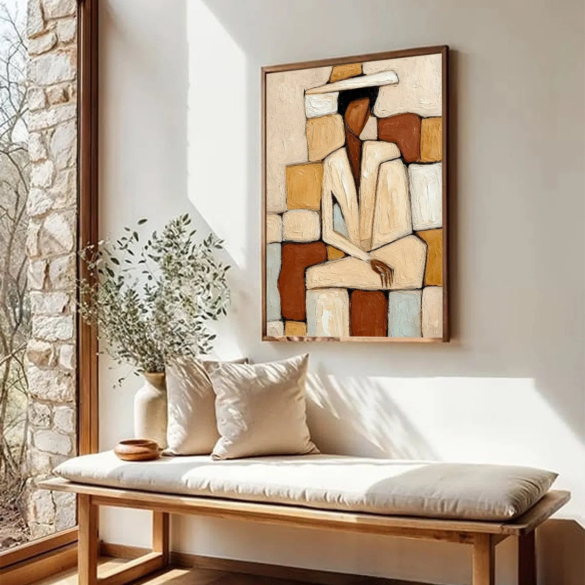 SOLITUDE: Textured Abstract Figurative Painting in Earth Tones | multi-color palette, original oil on stretched canvas art