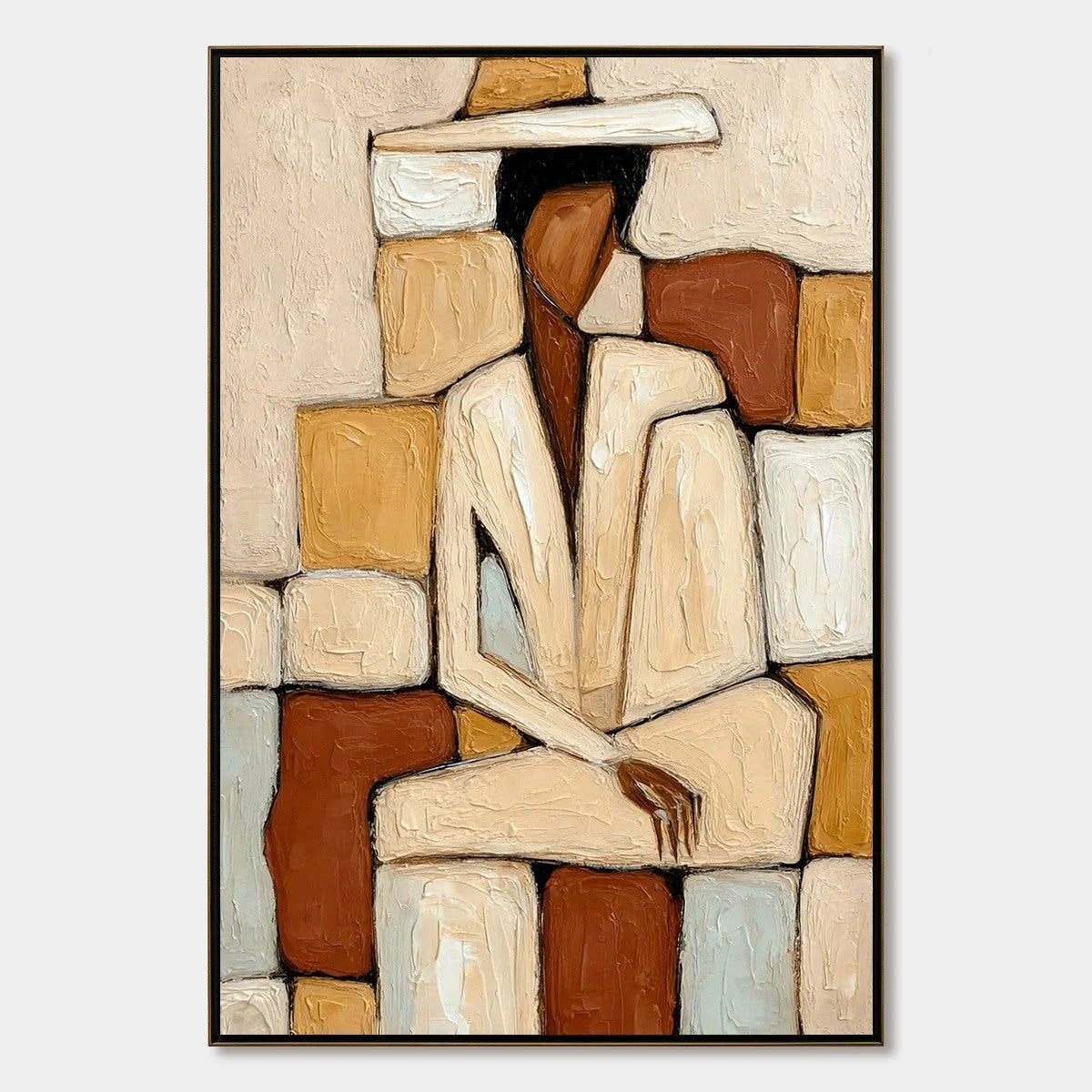 SOLITUDE: Textured Abstract Figurative Painting in Earth Tones | hanging in living room, Figurative wall art