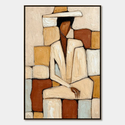 SOLITUDE: Textured Abstract Figurative Painting in Earth Tones | hanging in living room, Figurative wall art