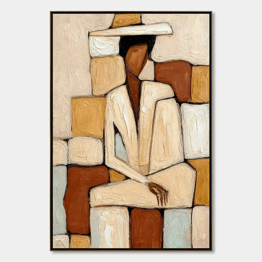 SOLITUDE: Textured Abstract Figurative Painting in Earth Tones | hanging in living room, Figurative wall art