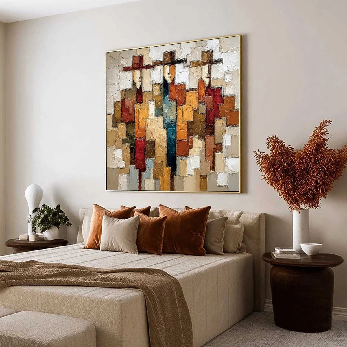 THE COMPANIONS: Textured Abstract Figurative Painting | Figurative mood, soft natural light studio shot