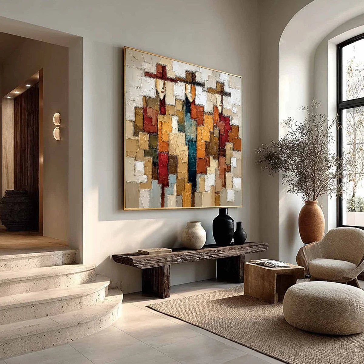 THE COMPANIONS: Textured Abstract Figurative Painting | multi-color palette, original oil on stretched canvas art
