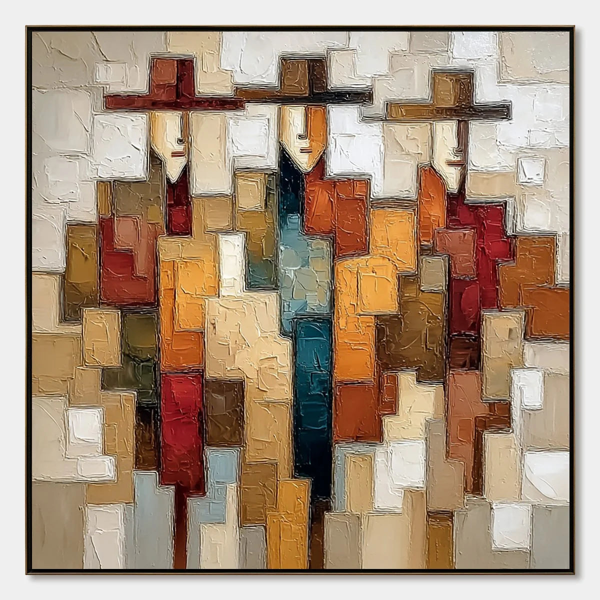 THE COMPANIONS: Textured Abstract Figurative Painting | hanging in living room, Figurative wall art