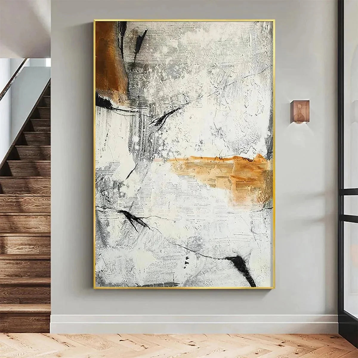 TEXTURED ABSTRACT IN BROWN AND WHITE: Modern Abstract Painting, Vertical Wall Art | Abstract closeup, raised brushwork detail