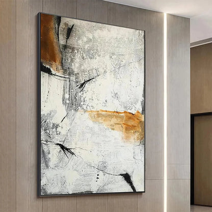 TEXTURED ABSTRACT IN BROWN AND WHITE: Modern Abstract Painting, Vertical Wall Art | rectangular format, hand-painted canvas edge