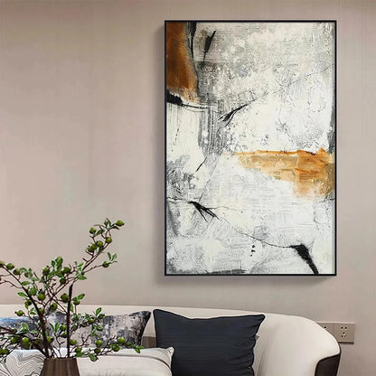 TEXTURED ABSTRACT IN BROWN AND WHITE: Modern Abstract Painting, Vertical Wall Art | black frame version on white wall
