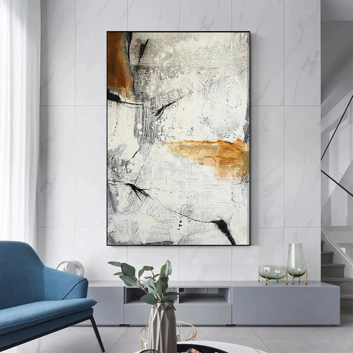 TEXTURED ABSTRACT IN BROWN AND WHITE: Modern Abstract Painting, Vertical Wall Art | multi-color palette, original oil on stretched canvas art